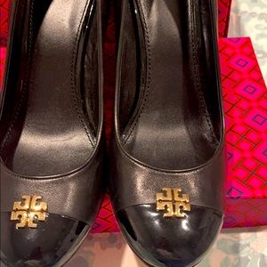 Black Tory Burch Claire closed toe wedge heels in Kid Suede. Worn once.